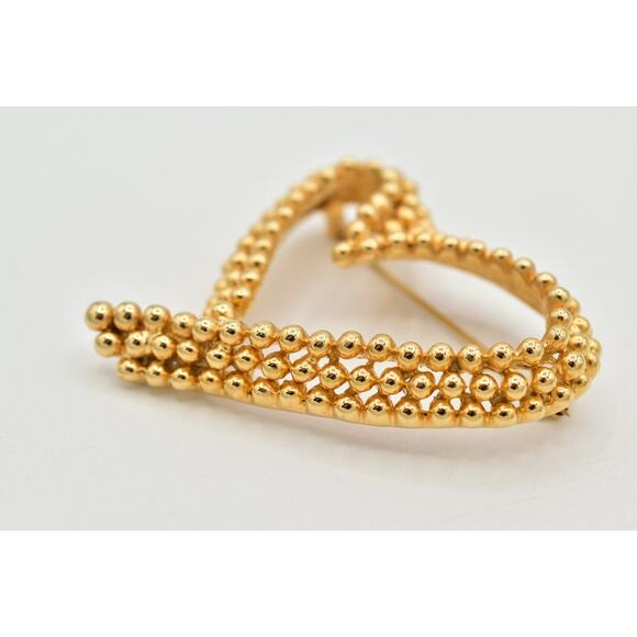 Fernando Originals Vintage Heart Pin Brooch Textured Chunky Gold FO Signed BinBI - Picture 6 of 12